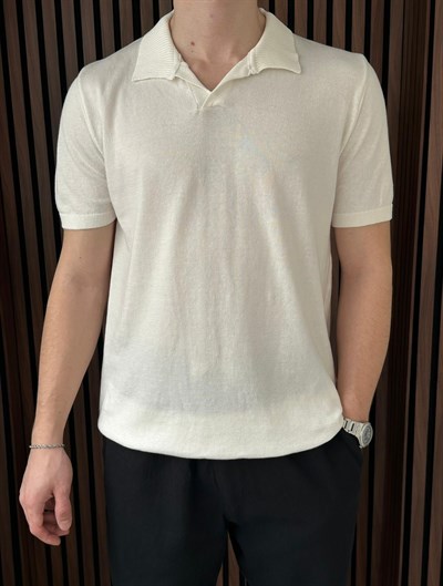 V Yaka Triko Tshirt Beyaz