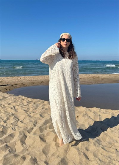 Alya Brode Elbise | Ekru