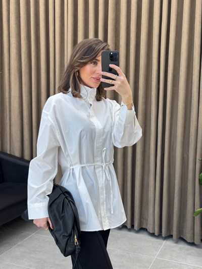 Bağlamalı Poplin Gömlek | Beyaz