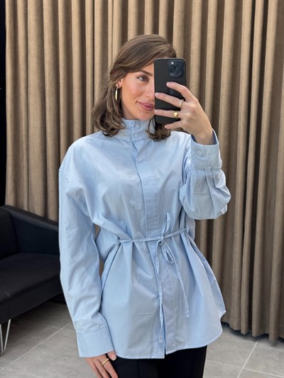 Bağlamalı Poplin Gömlek | Mavi