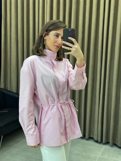Bağlamalı Poplin Gömlek | Pembe