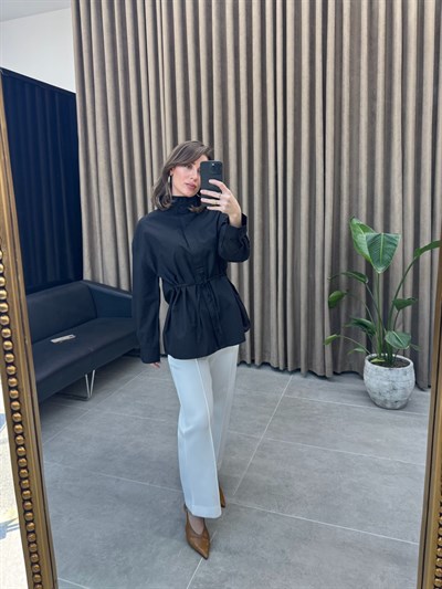 Bağlamalı Poplin Gömlek | Siyah