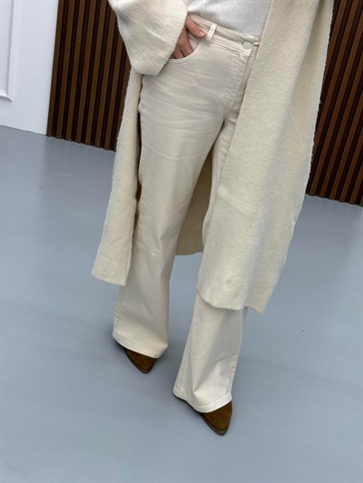 Fit İspanyol Beige Denim Pantolon | Krem