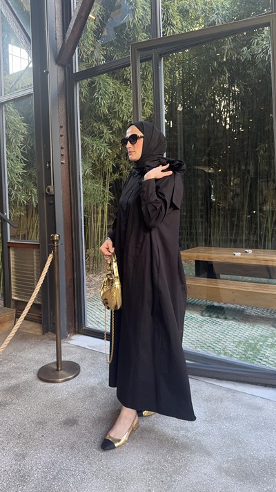 Geniş Kuşaklı Poplin Elbise | Siyah