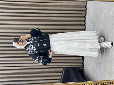 İşlemeli Denim Bomber Ceket