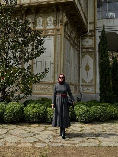 Kuplu Volan Elbise | Gri