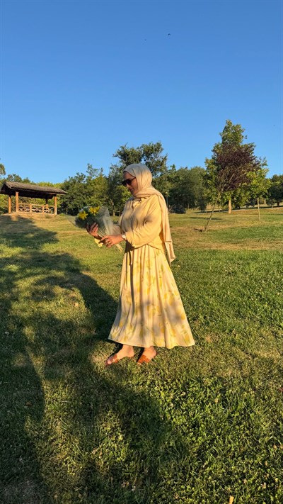 Limon Desenli Maksi Etek