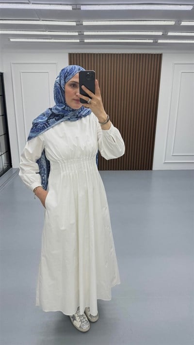 Pensli Pamuk Poplin Elbise | Beyaz