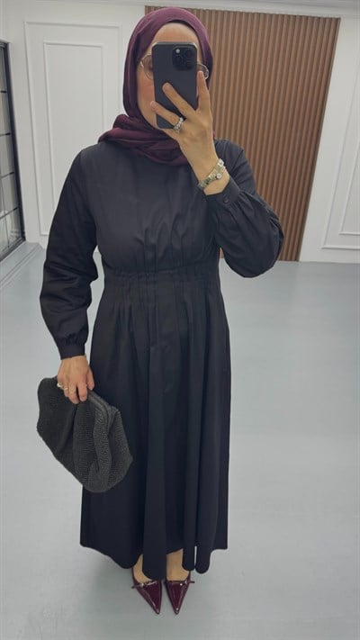 Pensli Pamuk Poplin Elbise | Siyah