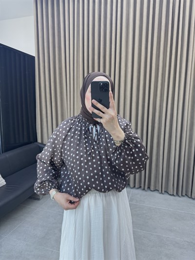 Puantiye Gömlek / Kahve