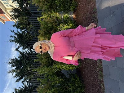 Volanlı Kat Elbise / Pembe