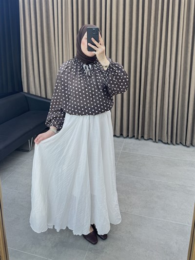 Vual Kraşlı Etek / Beyaz