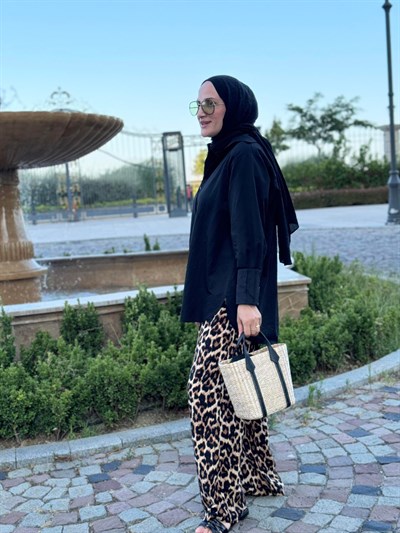 Yüksek Bel Leopar Desen Pantolon
