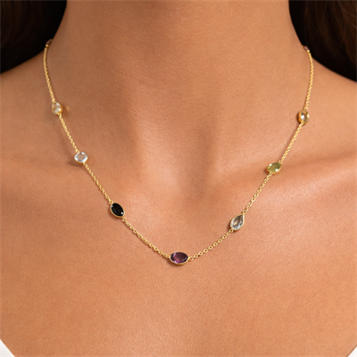 925 Ayar Gümüş Gerçek Doğal Taşlı Kolye – Ametist, Blue Topaz, Citrine & Garnet 14 Ayar Altın Kaplama