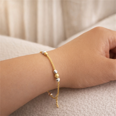 925 Ayar Gümüş Üç Renk Top Detaylı 14 Ayar Altın Kaplama Bileklik – Gümüş Gold Rose / Gümüş Parlatma Bezi Hediyeli