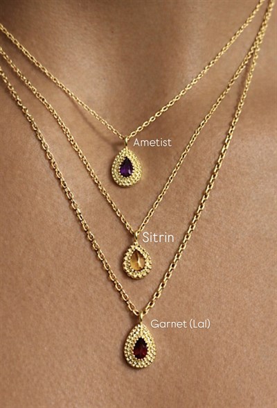 Doğal Taş 925 Ayar Gümüş Kolye – Ametist, Sitrin & Garnet (Lal) Seçenekli