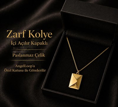 Gold Mektup Kolye Açılabilir Zarf Çelik Kolye- Paslanmaz 316L-Mikrofiber Takı Bezi Hediyeli