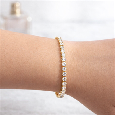 Zirkon Taşlı Gold Su Yolu Bileklik- Paslanmaz Çelik-Mikrofiber Takı Bezi Hediyeli