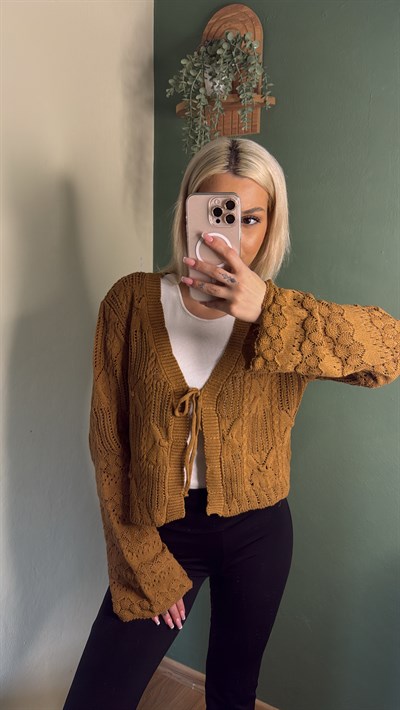 Örgü Detay Bağlamalı Hırka