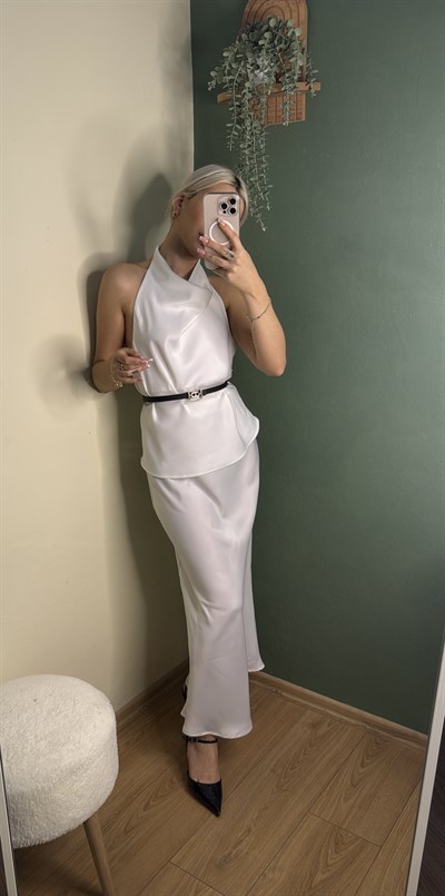 Saten Uzun Etek Beyaz