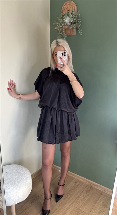 Siyah balon mini etek elbise 