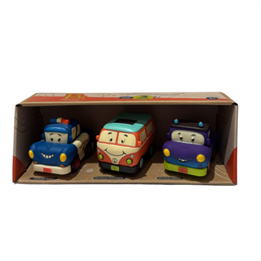 B.Toys 3lü Mini Çek-Bırak Araba Seti - Polis/Retro Van/Jeep