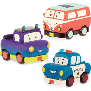 B.Toys 3lü Mini Çek-Bırak Araba Seti - Polis/Retro Van/Jeep