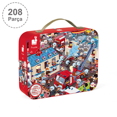 Janod 208 Parça Çantalı Yuvarlak Puzzle ve Bulmaca - İtfaiyeci