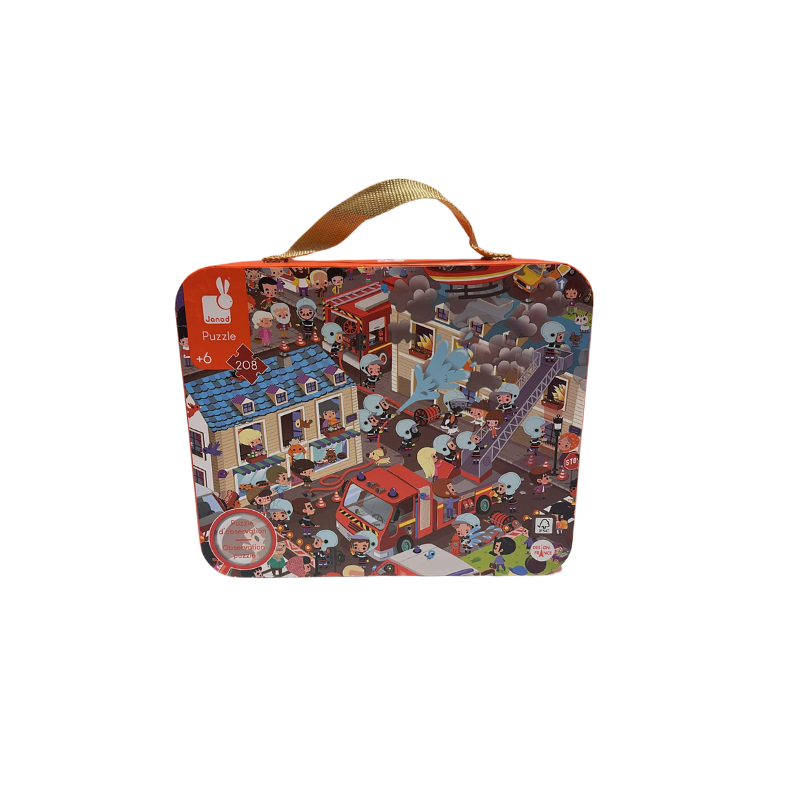 Janod 208 Parça Çantalı Yuvarlak Puzzle ve Bulmaca - İtfaiyeci