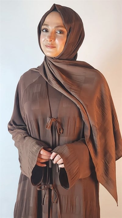 2 Lİ TAKIM KAHVERENGİ ABAYA VE İÇ ELBİSE