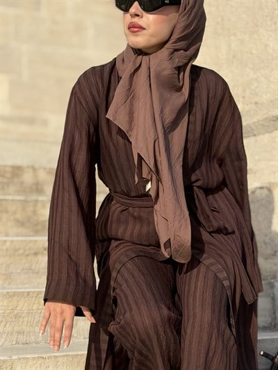 ÇİZGİ DESENLİ 2' Lİ ABAYA TAKIM