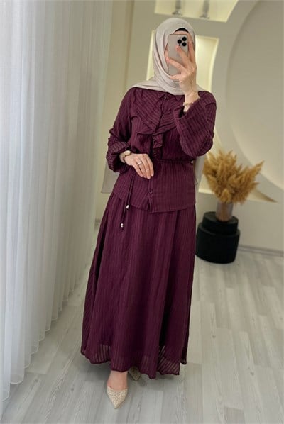 NERMİN ETEKLİ TAKIM BORDO