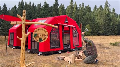 🔴 Space Capsule Şişme Çadır 16 m² | 12-14 Kişilik | Kırmızı | 5 Mevsim