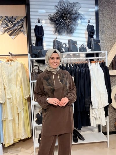 MODAL KUMAŞ DESEN VE FERMUAR DETAYLI TAKIM