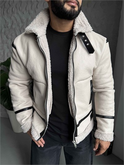 Bej Pilot Yaka Kürklü Mont