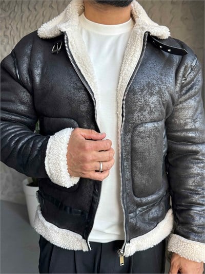 Ekru Pilot Yaka Kürklü Mont