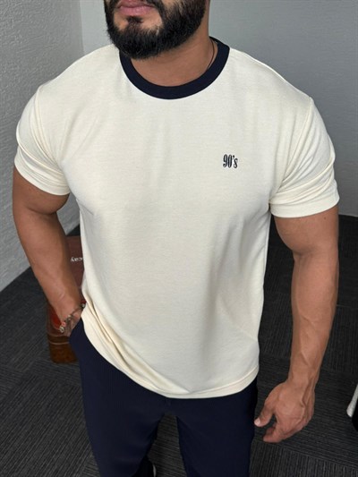 Krem 90s Nakış Baskılı Modeli