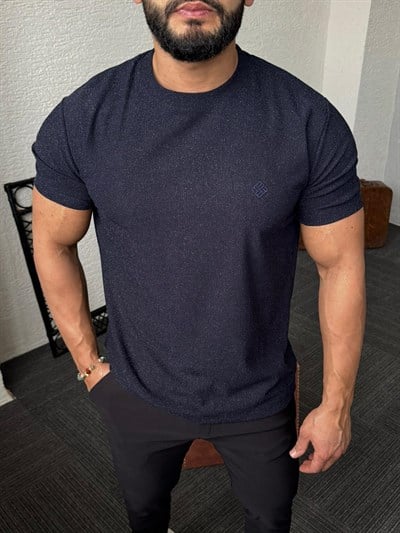 Lacivert Nakış Baskı Tişört