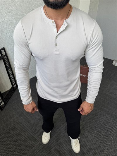 Taş Gri Düğme Detay Uzun Kol Sweat