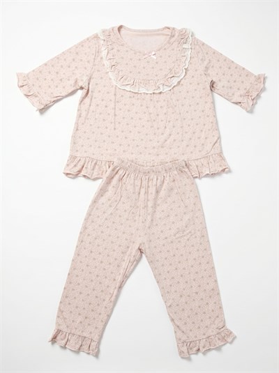 Kız Çocuk Fırfır Detaylı Çiçekli Pijama Takımı