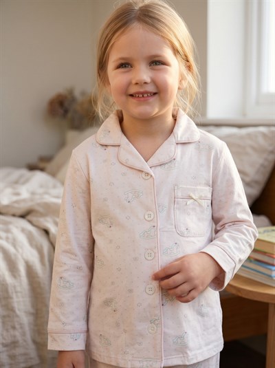 Kız Çocuk Yakalı Düğmeli Pijama Takımı