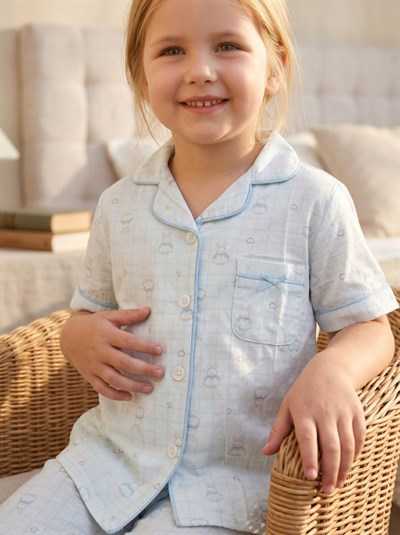 Kız Çocuk Düğme Detaylı Tavşanlı Pijama Takımı