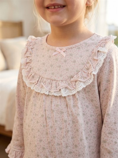 Kız Çocuk Fırfır Detaylı Çiçekli Pijama Takımı