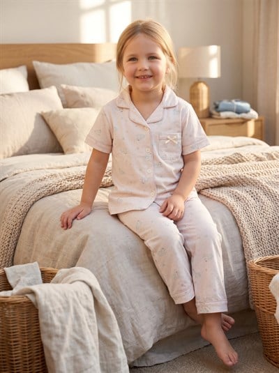 Kız Çocuk Yakalı Düğmeli Pijama Takımı