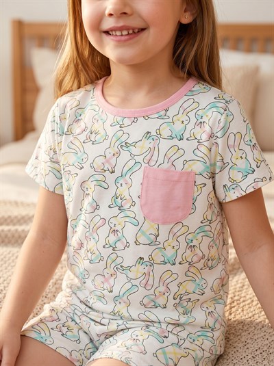 Kız Çocuk Tavşanlı Kısa Pijama Takımı