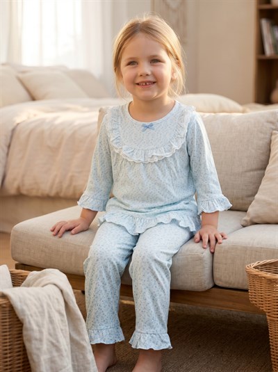 Kız Çocuk Fırfır Detaylı Pijama Takımı