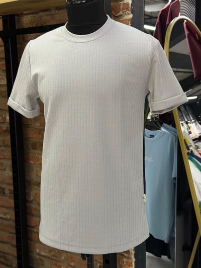 Fitilli Duble Kol Bisiklet Yaka Erkek Tişört