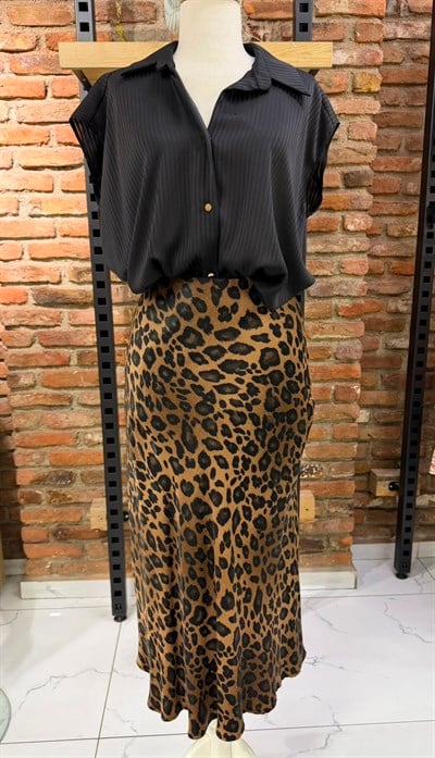 Leopar Desen Saten Etek