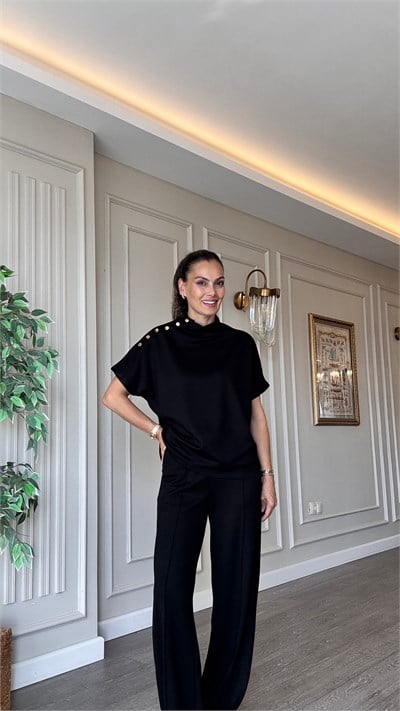 Modal Çıt Çıt Detaylı Kadın Takım Siyah