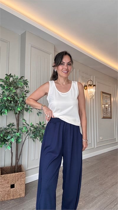 Premium Modal Kumaş Paça Pensli Şalvar Pantolon-Lacivert